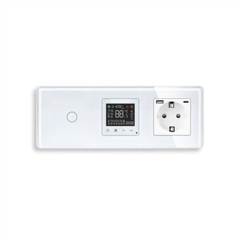Умный терморегулятор ELIOS с управлением с телефона, выключатель с розеткой USB A+C 20 Вт, белый, стекло