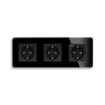 Розетка ELIOS з USB A+C 20Вт, із заземленням, шторки, чорна, скляна рамка, 250В 16А (246640760)
