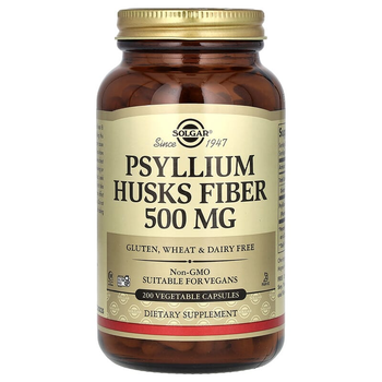 Лушпиння насіння подорожника SOLGAR "Psyllium Husks Fiber" псиллиум розчинна клітковина, 500 мг (200 вегетаріанських капсул)