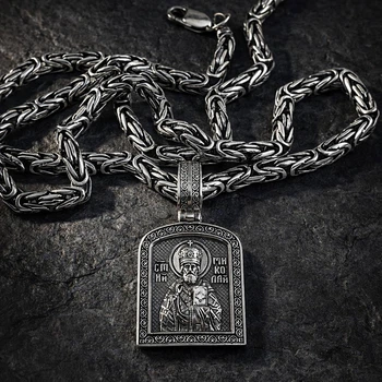 Чоловічий срібний комплект Лисячий хвіст(Візантія) з ладанкою Святий Миколай 55
