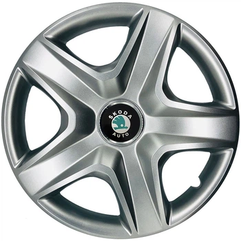 Автомобильные модельные колпаки R13 Skoda (зеленая) 101 4шт, SJS, серебристые