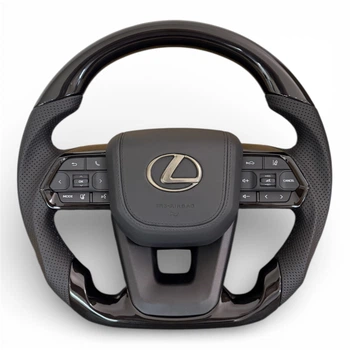 Анатомический руль для Lexus LX570, GX460. Без подогрева. Рояльный лак. Подушка из кожи - бронзовый логотип