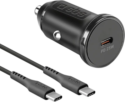 Ładowarka samochodowa SBS 25W USB-C PD + kabel USB-C - USB-C 1 m Black (TECRKITTCPD25W)