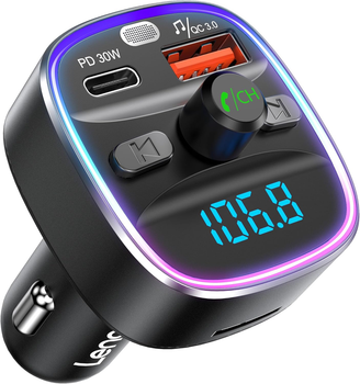 FM передатчик для авто LENCENT T25M C3 Bluetooth 5.4 48W PD 30W QC3.0 18W 7 цветов подсветка hands-free USB TF (T25M-C3)