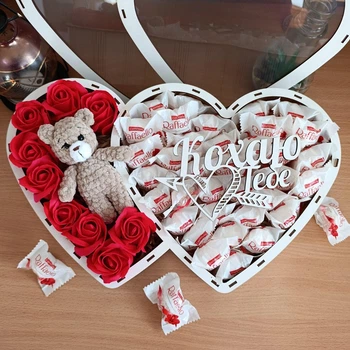 Подарочный бокс двойное сердце с конфетами Raffaello для девушки на новый год день рождения 8 марта (ar392)