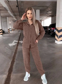 Жіночий прогулянковий велюровий костюм (сорочка+штани) Uaclothes 48-50 Капучино (like36927-173541371)