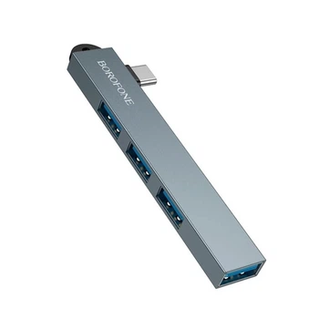 Адаптер перехідник Borofone FH1A 4в1 Type-C to 3 USB 2.0/3.0 metal gray