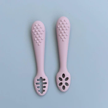 Прибори pre-spoon для годування, набір 2 шт дитячі силіконові, колір Пудровий