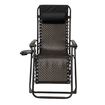 Раскладное кресло шезлонг LEOBRO Zero Gravity Premium Brown Rattan 178 x 64 x 110 см, антигравитационное, с регулировкой спинки