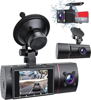 Видеорегистратор LAMONKE 3-канала FHD 1080P: Перед/Зад/Салон, G-Sensor, WDR, Ночное Бачение, SD 32GB