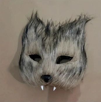 Хутряна пухнаста 3D маска кота лисиці для квадробіки котик косплей фуррі фурсьют фурри аніме квд коричнева ікла