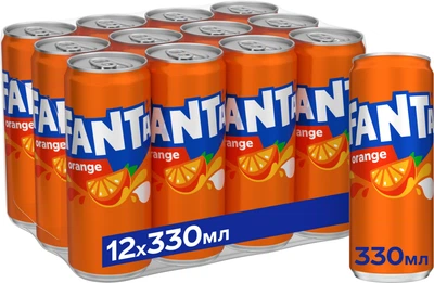 Упаковка безалкогольного напитка Fanta Апельсин 0.33 л х 12 банок (5449000011527)