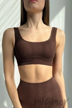Топ на широких бретелях в рубчик GIULIA Top Rib CHOCOLATE L/XL Темний коричневий