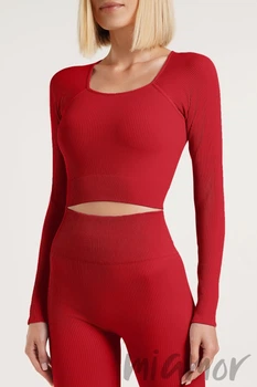 Tоп-лонгслив в рубчик с длинным рукавом Giulia CROP TOP RIB WINERY One Size Бордовый