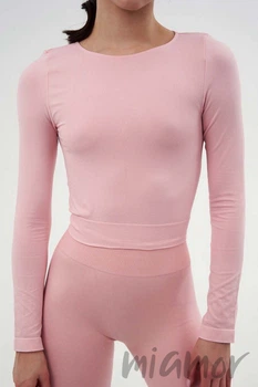 Tоп-лонгслив бесшовный с длинным рукавом Giulia Crop Top GOSSAMER PINK S/M Светло-розовый
