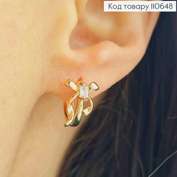 Серьги кольца "Бантик" с Блестящим камнем, диаметр 1,2см, XUPING 18K