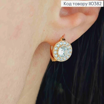 Серьги кольца с Блестящим камнем Сваровски в оправе из камешков, диаметр 1,2см, XUPING 18K