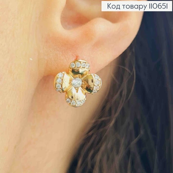 Серьги кольца "Цветочка" украшена Блестящими камушками (1,3см), диаметр 1,1см, XUPING 18K