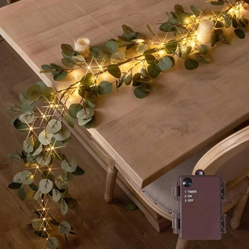 Гирлянда эвкалипт с подсветкой Hairui Eucalyptus 183 см, 96 LED, на батарейках