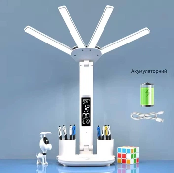Лампа LED настільна, на акумуляторі 5600 mAh (годинник,календар,термометр)