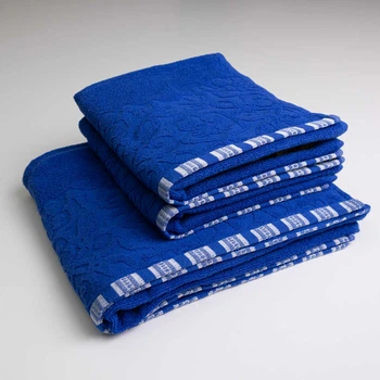 Набор махровых полотенец с орнаментом 3шт GM Textile 50х90см, 50х90см, 70х140см 400г/м2 (Синий)