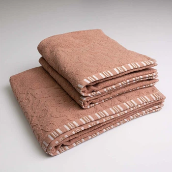Набор махровых полотенец с орнаментом 3шт GM Textile 50х90см, 50х90см, 70х140см 400г/м2 (Бежевый)