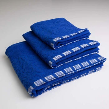 Набор махровых полотенец с орнаментом 3шт GM Textile 40х70см, 50х90см, 70х140см 400г/м2 (Синий)