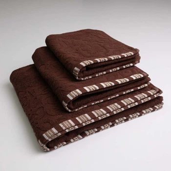 Набор махровых полотенец с орнаментом 3шт GM Textile 40х70см, 50х90см, 70х140см 400г/м2 (Коричневый)