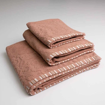 Набор махровых полотенец с орнаментом 3шт GM Textile 40х70см, 50х90см, 70х140см 400г/м2 (Бежевый)