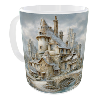 Подарункова керамічна кружка серії «Art Collection» 330 мл “Fantasy Winter City” — казковий реалізм, зимове місто, преміум-дизайн для подарунка
