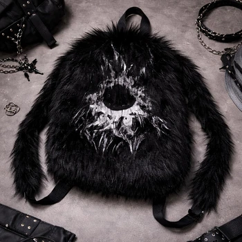 Рюкзак из эко-меха чёрный с графическим принтом, стиль darkcore, ONE SIZE (10823)