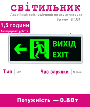 Аварийный светильник Feron EL55 двухсторонний EXIT (Выход) (EL55)