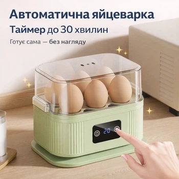 Яйцеварка електрична автоматична на 6 яєць з таймером та функцією приготування на пару (17543)