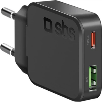 Ładowarka sieciowa SBS Slim 30W PD USB-C USB-A Black (TETRGANUSBTC30SLIM)