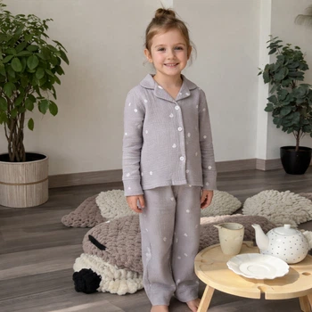 Детская пижама для девочки Муслин 140-146 см серая Уютные сердца Cosy M110P5453
