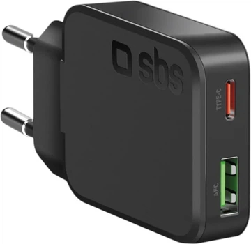 Ładowarka sieciowa SBS Ultra-Slim 45W PD USB-C USB-A Black (TETRGANUSBTC45SLIM)