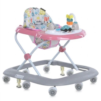 Детские ходунки EL CAMINO Ju-ME 1215 SIMPLY Pink, восемь силиконовых колес, музыкальная панель, стопор, регулировка высоты, Розовый