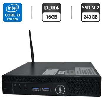 Неттоп Dell OptiPlex 3050 USFF / Intel Core i3-7100T (2 (4) ядра по 3.4 GHz) / 16 GB DDR4 / 240 GB SSD M.2 / Intel HD Graphics 630 / Wi-Fi / Блок питания / Windows 11 Pro б/у