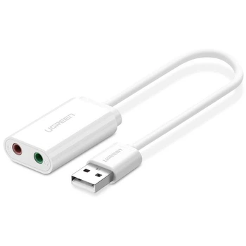 Звукова карта USB AUX jack, TRRS (Mic + Ear), ALC4042 15cm Ugreen Біла US205 (30143)