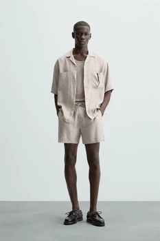 Сорочка Zara зі 100% льону бежевий 1618/306/710 L