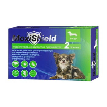 Капли на холку от блох, клещей и глистов для собак до 4 кг MoxiShield 2 шт/уп