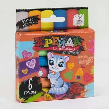 Крейда для малювання на асфальті тонка 6 кольорів MEL-02-01U від бренду Danko Toys d-1.2 см в упаковці коробка