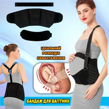 Бандаж для беременных дородовой и послеродовой Energy Prenatal Belt S10 эластичный на с резинкой через спину Черный
