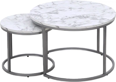 Набір столиків Halmar Paola Мармур / Срібний 2 шт (5905248126794)