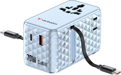Дорожній адаптер Verbatim Charge 'n' Travel GaN III 70W Blue (23942301875)