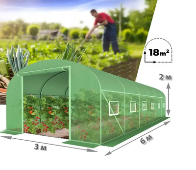 Теплица садовая арочная 18 м² 6×3×2 м с трехслойной армированной пленкой 140 г/м² для сада и огорода зеленая