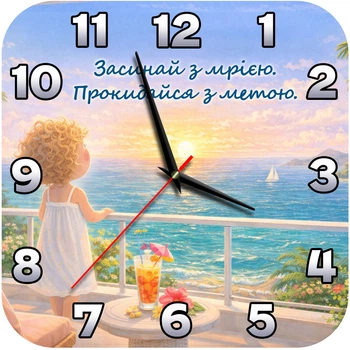 Настінний годинник безшумний DrukaR Квадратний МДФ 23х23 см, з мотиваційним принтом «Засинай з мрією. Прокидайся з метою»