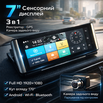 Видеорегистратор на торпеду DVR K6 3 в 1 с камерой заднего вида и GPS навигатором 7 дюймов Full HD 1080p 170° автомобильный монитор на панель авторегистратор G-сенсор датчик удара парковка магнитное крепление для авто машины циклическая запись
