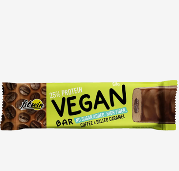 Батончик протеиновый без сахара кофе и соленая карамель Vegan Bar 25%, FitWin, 60 г