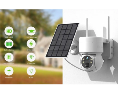 Солнечная WiFi IP камера Security PTZ Camera 4MP iCSee поворотная с ИК-подсветкой и солнечной панелью